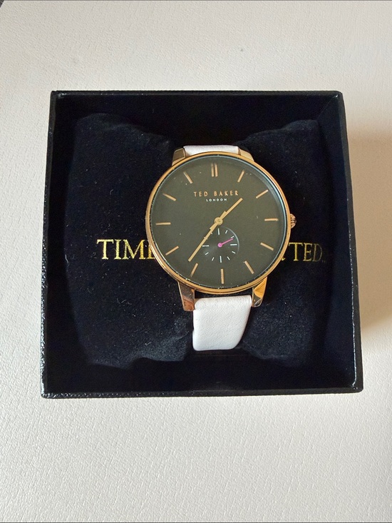 Ted Baker Other - Ted Baker Gold-Tone Case Watch with Black Dial and White Strap
